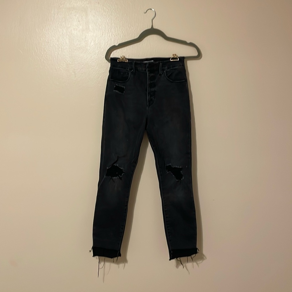 Good American black skinny ankle high jeans.